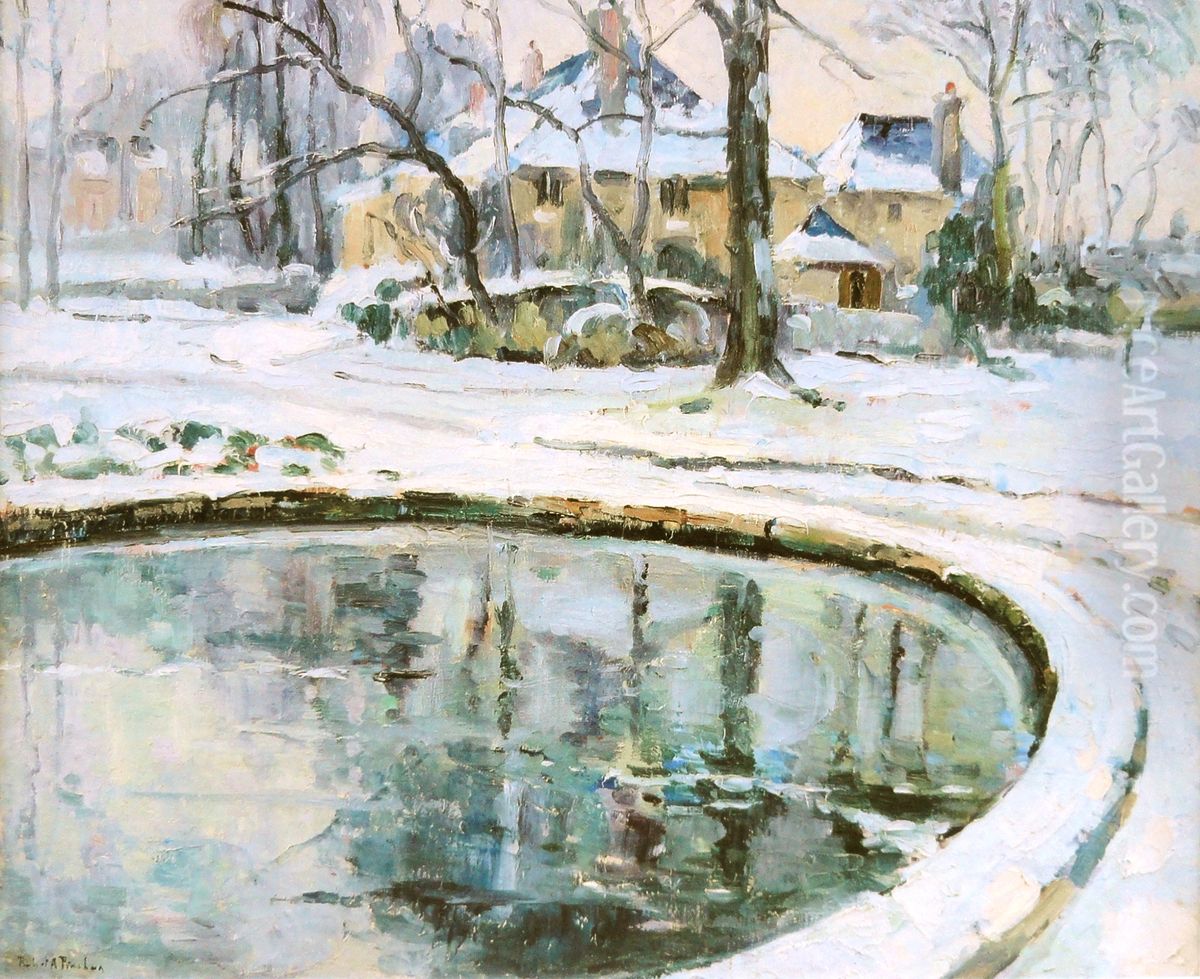 Le bassin, neige Oil Painting by Robert Antoine Pinchon