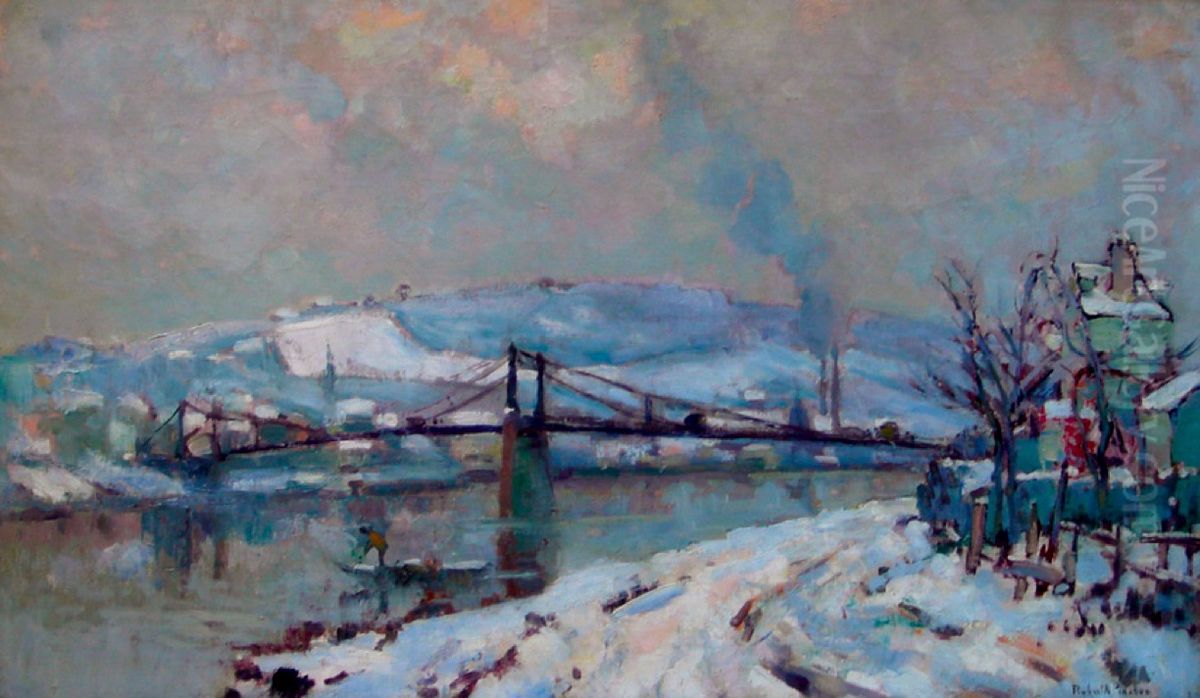 The Elbeuf Bridge Under Snow Oil Painting by Robert Antoine Pinchon