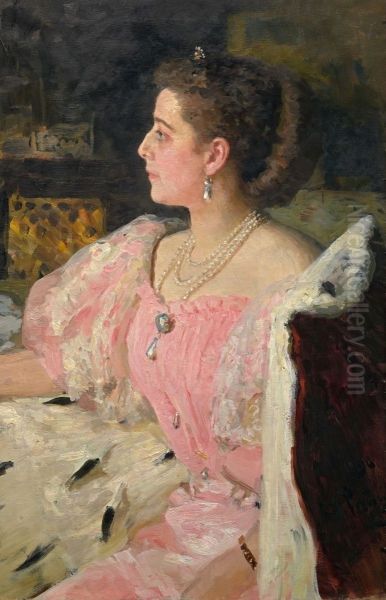 Grafina Natalia Petrovna Golovina, zena grafa Nikolaa Fedorovica Golovina, vo vtorom brake Golosapova. Oil Painting by Ilya Repin