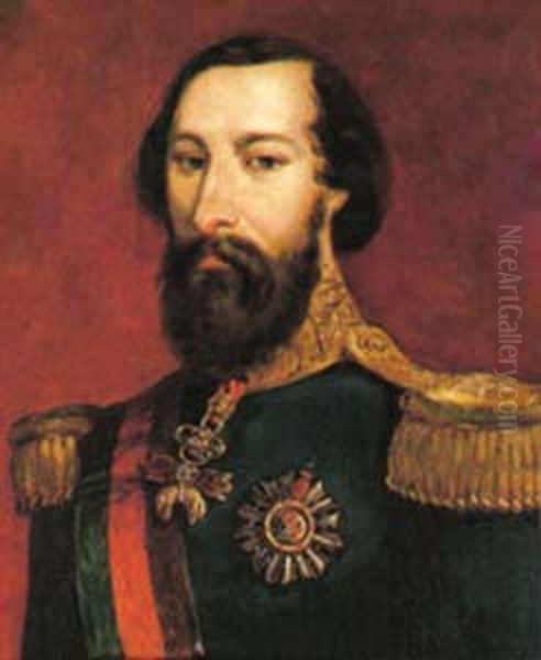 Portrait of Ferdinand II of Portugal (1816-1885) Oil Painting by Manuel Maria Bordalo Pinheiro