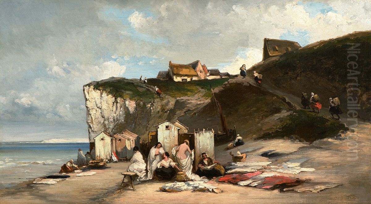 Badende Frauen am Meer bei Dieppe / Frauenbad in Dieppe II Oil Painting by Carl Spitzweg