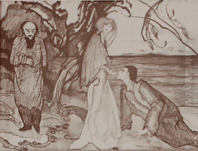 Kompozycja z trzema postaciami Oil Painting by Stanislaw Ignacy Witkiewicz (Witkacy)