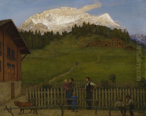 Evening in Switzerland II Oil Painting by Hans Thoma