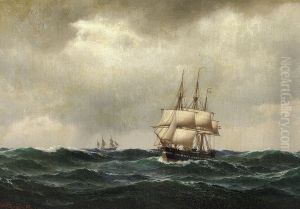 Sejlskibe pa havet i overskyet vejr.