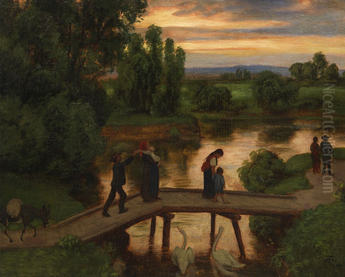 Die Brucke (Sommerabend) Oil Painting by Hans Thoma