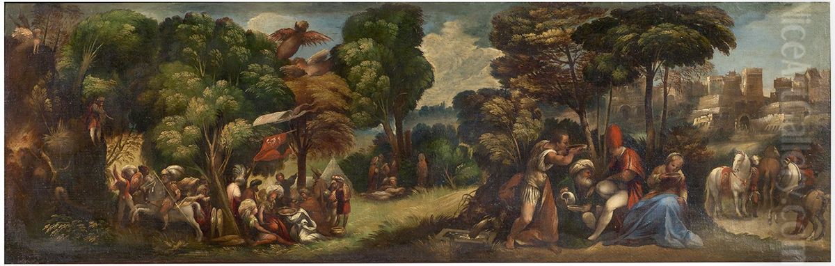 Enee et la prediction des harpies Oil Painting by Dosso Dossi
