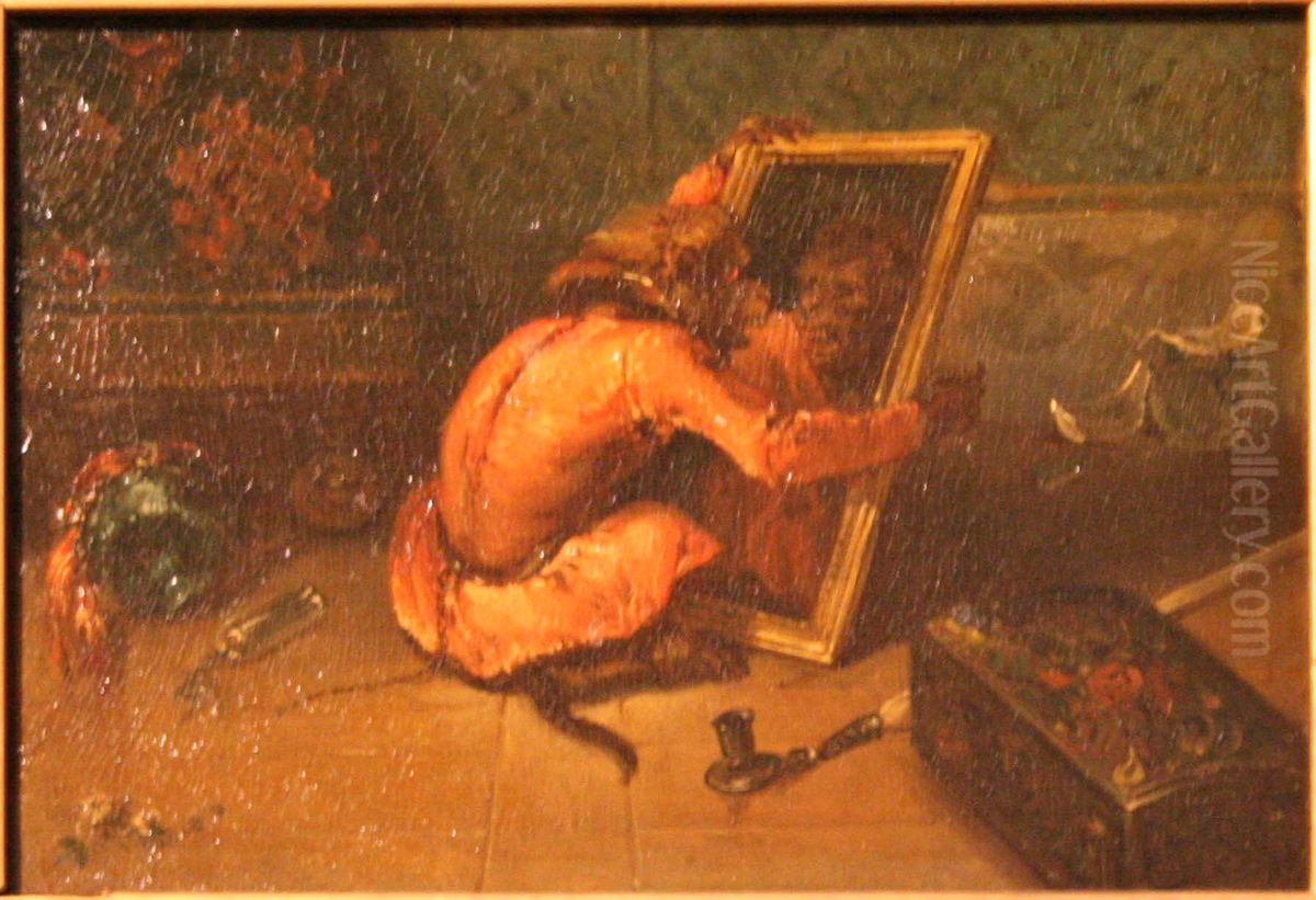 Singe se regardant dans une glace Oil Painting by Alexandre-Gabriel Decamps Singe se regardant dans une glace Oil Painting by Alexandre-Gabriel Decamps