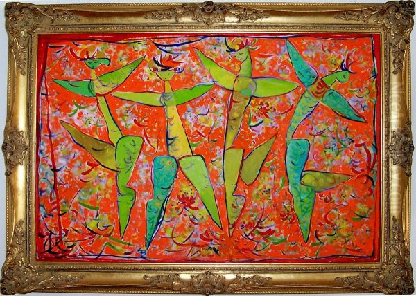 Four dancing women Oil Painting by Emilia Bayer