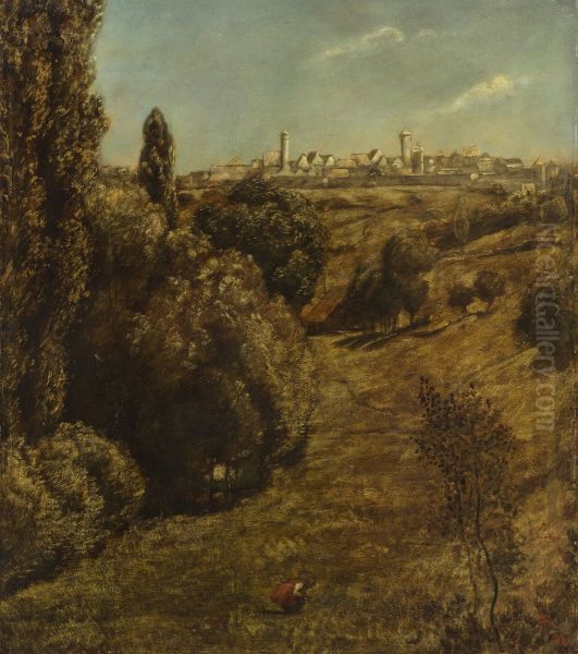 Taubertal mit Blick auf Rothenburg Oil Painting by Hans Thoma