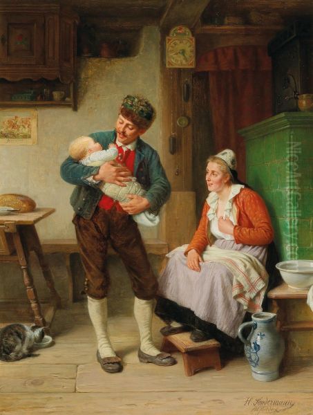 An Addition to the Family Oil Painting by Hermann Sondermann