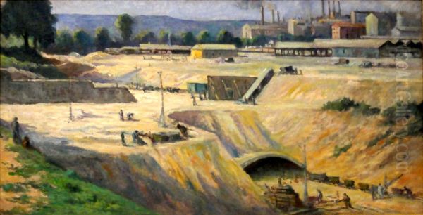Issy-les-Moulineaux, chantier pour la construction du metro Oil Painting by Maximilien Luce
