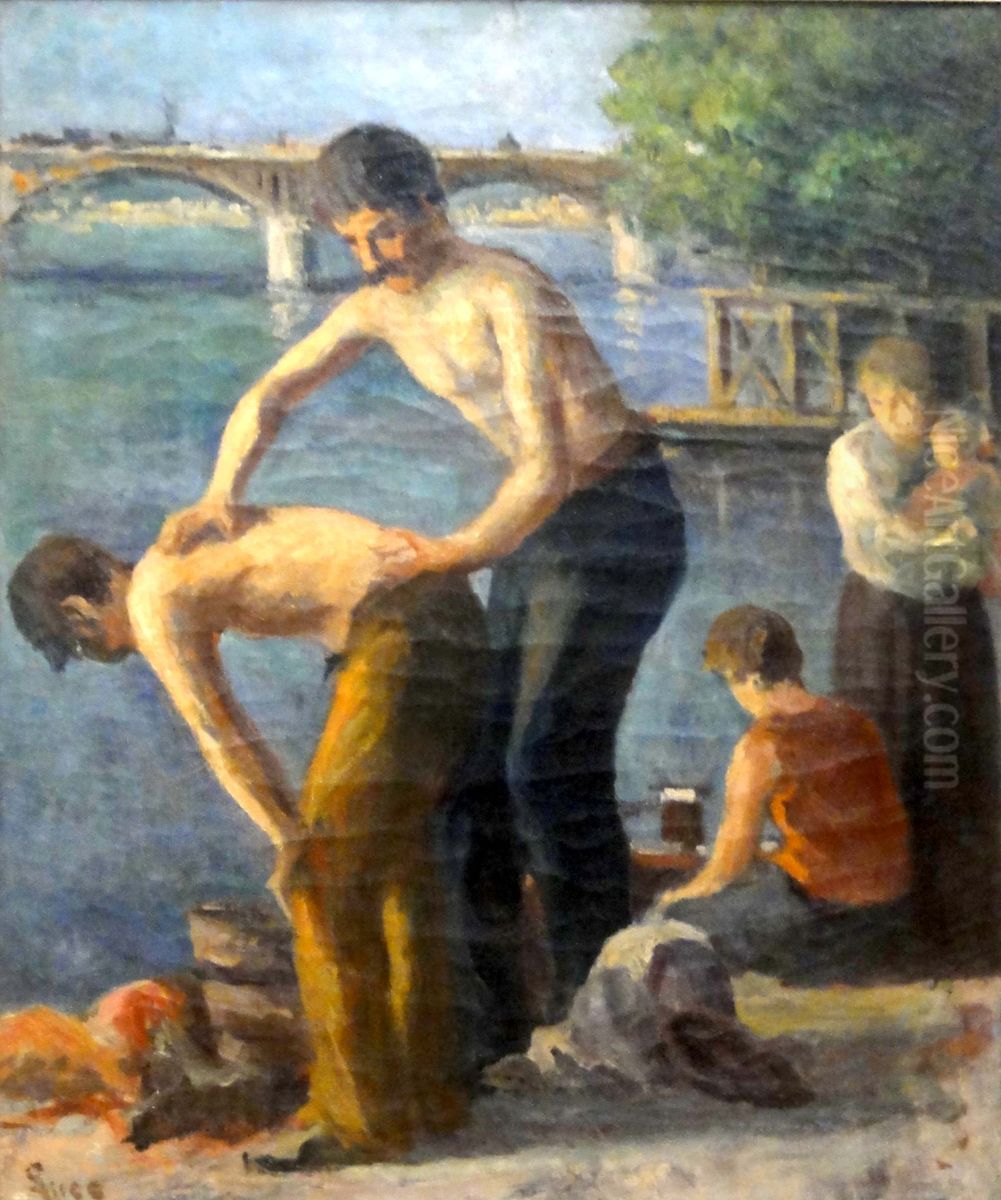 La toilette au pont des Saints-Peres Oil Painting by Maximilien Luce