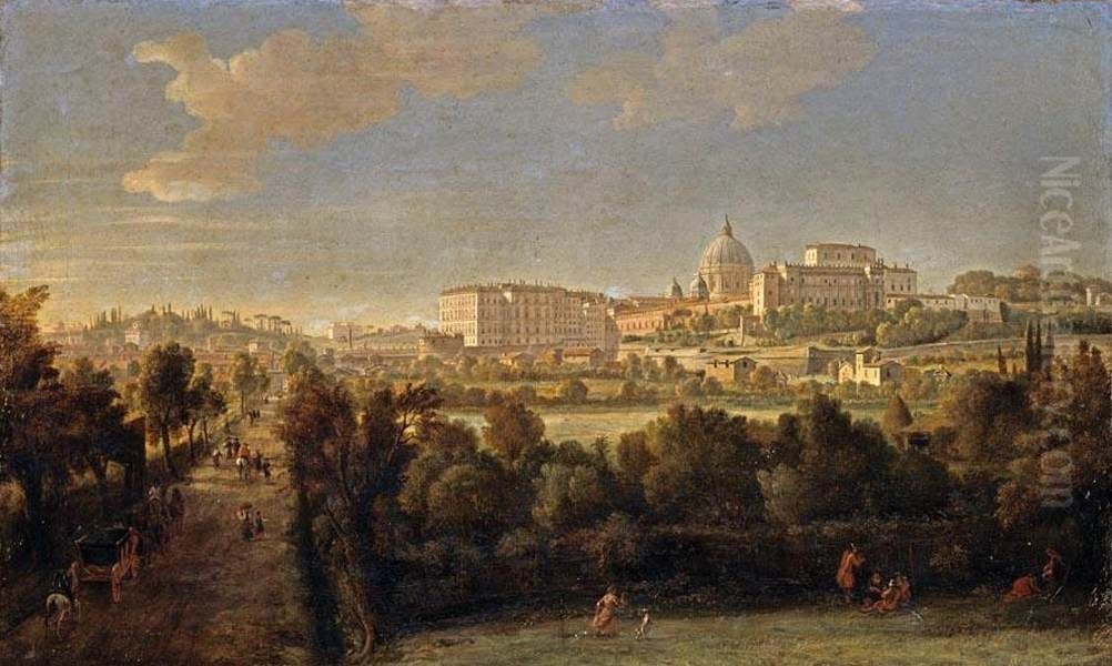 View of St Peter's and the Vatican Seen from Prati Di Castello Oil Painting by (circle of) Wittel, Gaspar van (Vanvitelli)