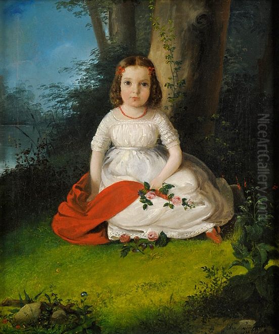 Dziewczynka z czerwonym szalem Oil Painting by unknown