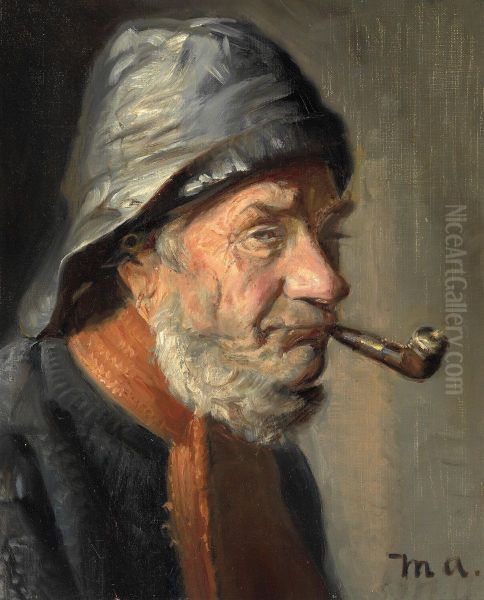 Piberygende Skagensfisker. Oil Painting by Michael Peter Ancher
