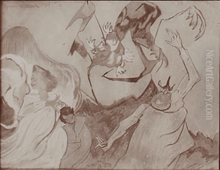 Composition with three figures Oil Painting by Stanislaw Ignacy Witkiewicz (Witkacy)