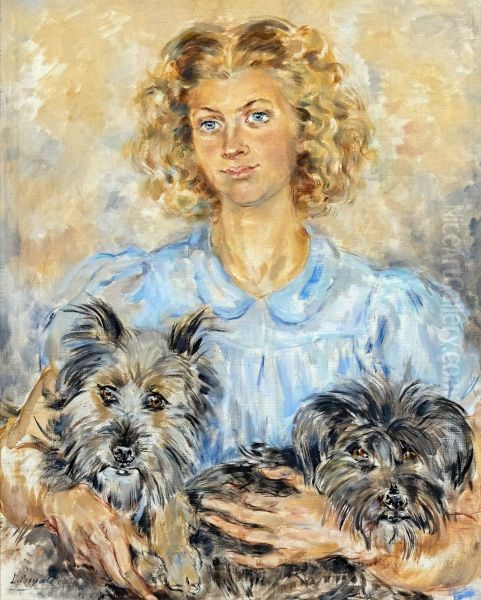 Young woman with dogs Oil Painting by Luce Boyals