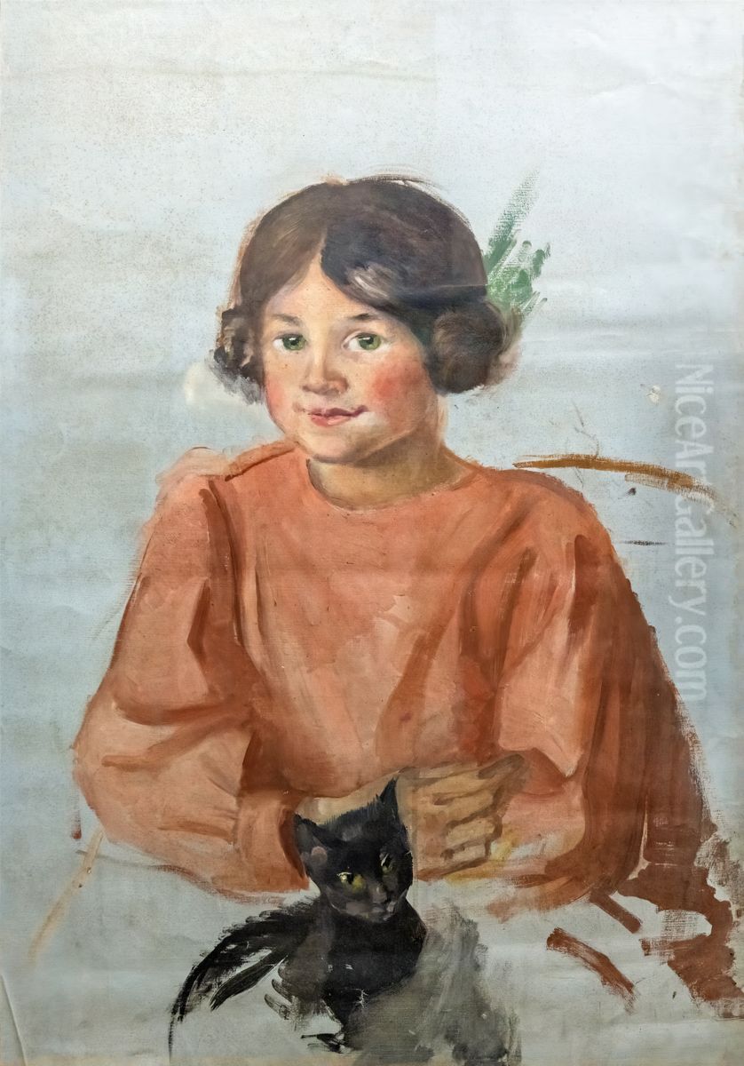 Little girl with cat Oil Painting by Luce Boyals