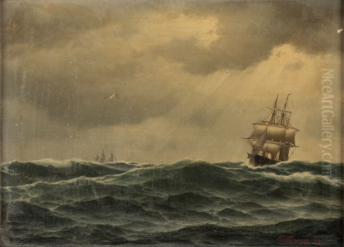 Ships at sea. Oil Painting by Carl Baagoe