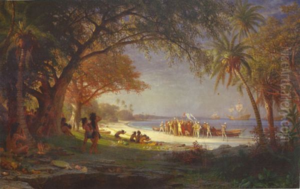 Landing of Columbus at San Salvador Oil Painting by Albert Bierstadt