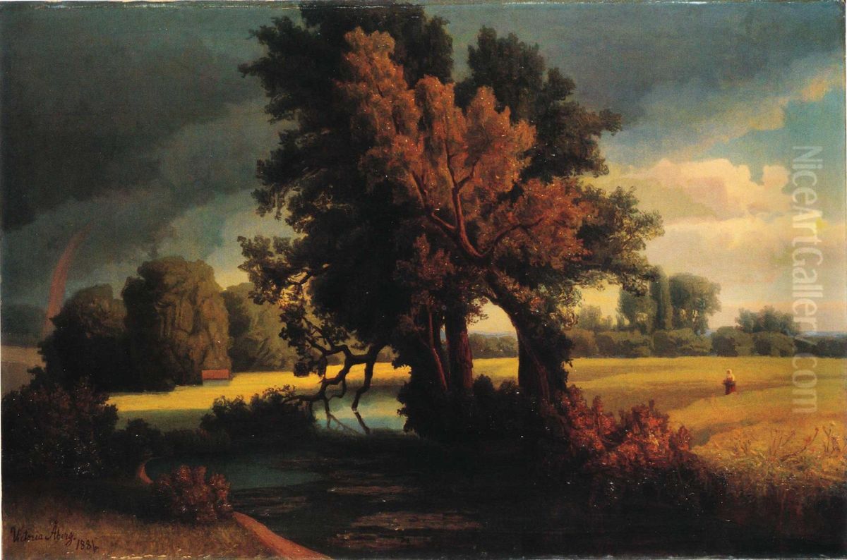 Joenrantamaisema Oil Painting by Victoria Aberg