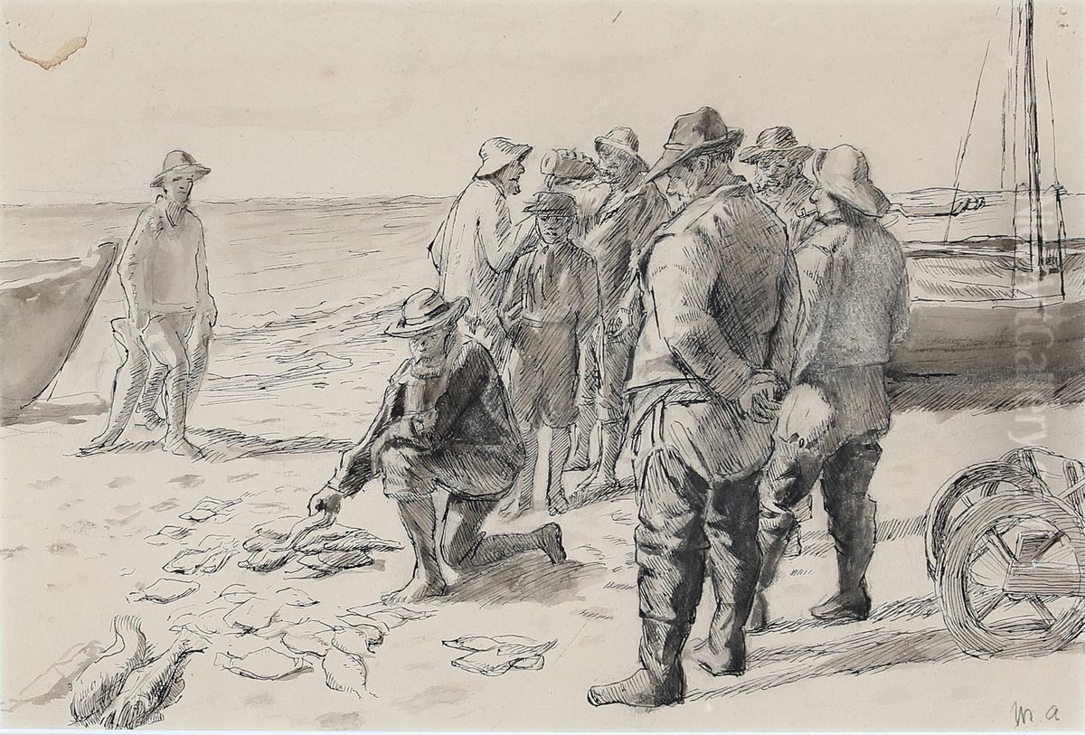 Fangsten deles. Forstudie. Oil Painting by Michael Peter Ancher Fangsten deles. Forstudie. Oil Painting by Michael Peter Ancher