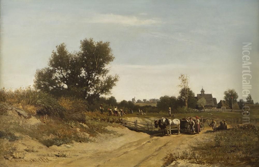 Pejzaz wiejski ze sztafazem Oil Painting by Walery Brochocki