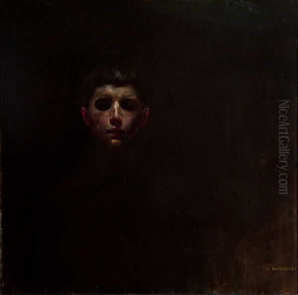 Self-Portrait - Boy's Head Oil Painting by Gustaw Gwozdecki