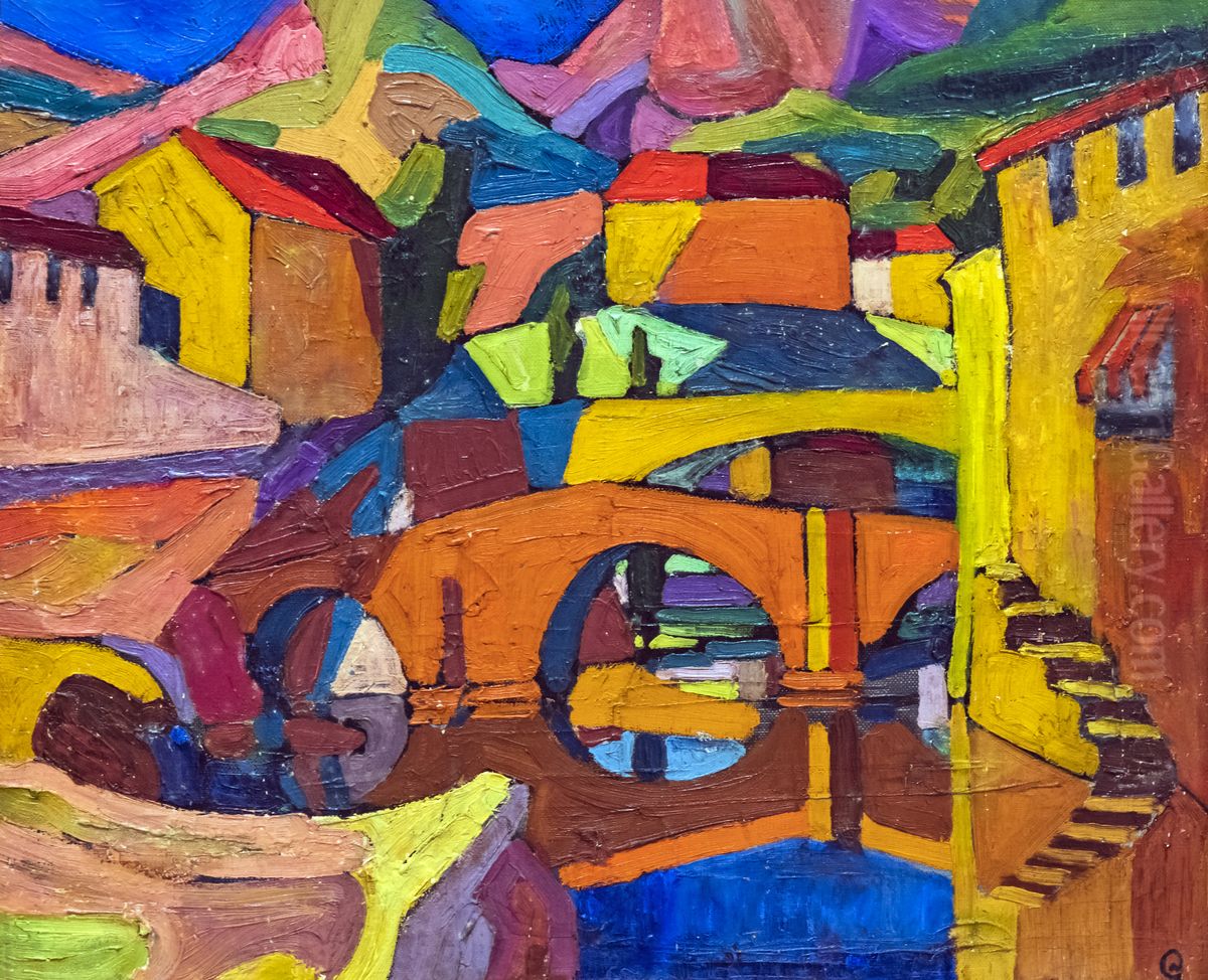 Cubist village Oil Painting by Georges Gaudion