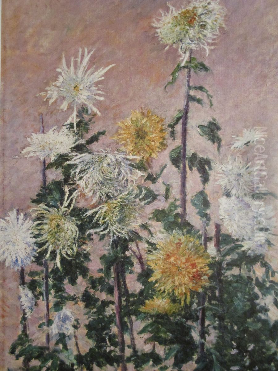 Chrysanthemes blancs et jaunes Oil Painting by Gustave Caillebotte