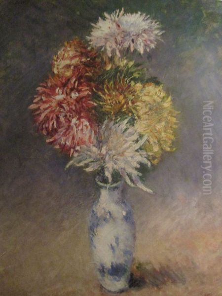 Chrysanthemes dans un vase Oil Painting by unknown