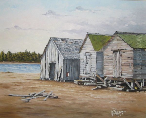 Fishing Shacks Oil Painting by Alfred C. Patstone