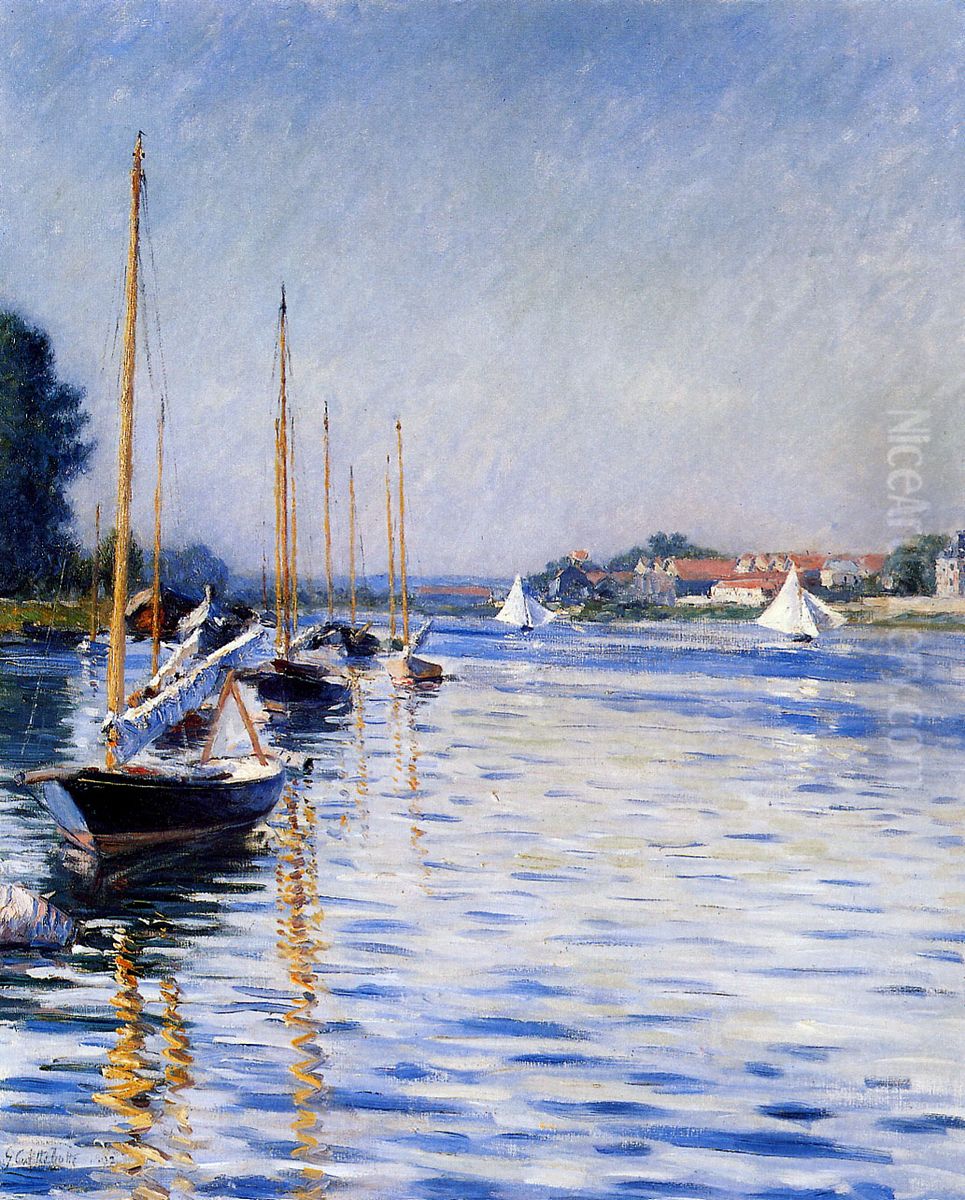 Bateaux sur la Seine Oil Painting by Gustave Caillebotte