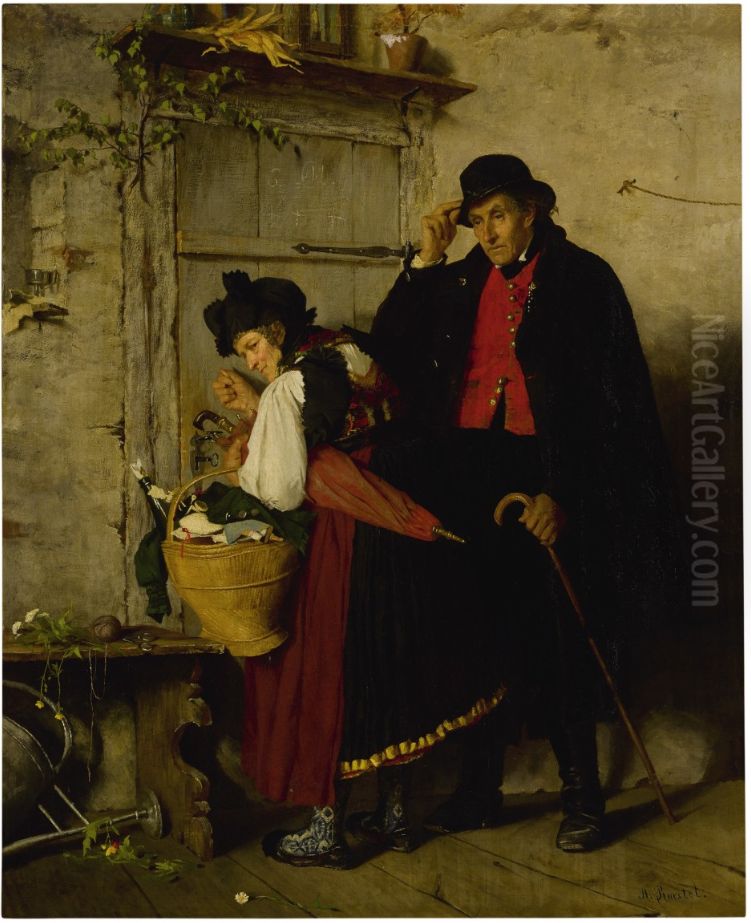 A CLANDESTINE CALLER Oil Painting by Agathe Rostel