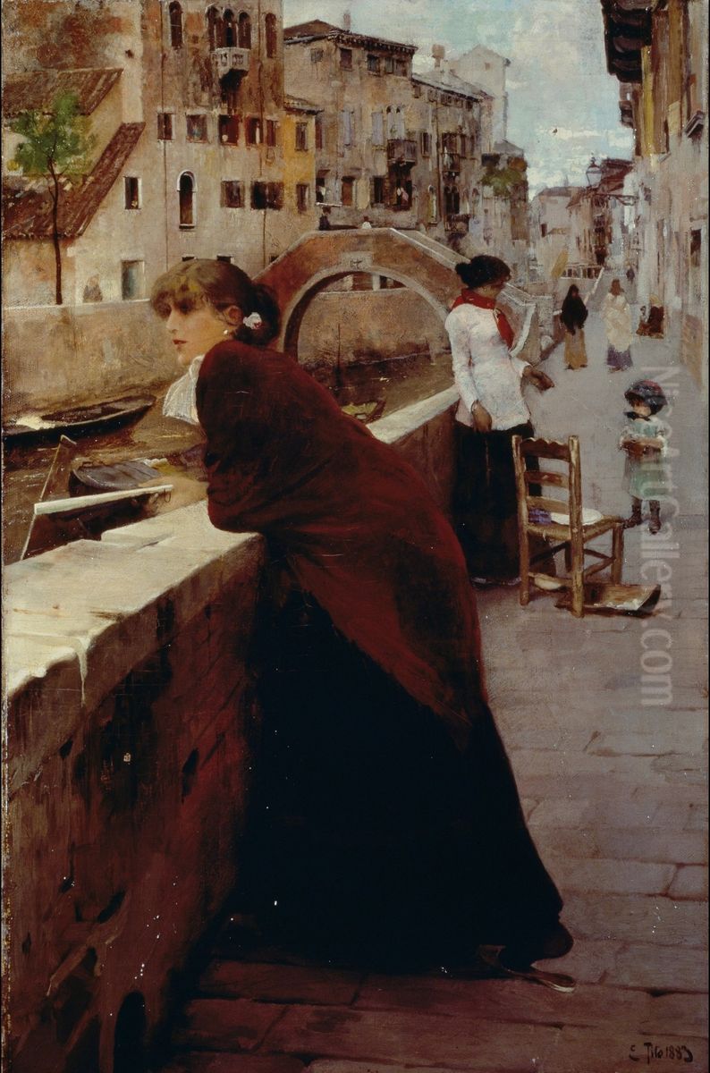 Waiting Oil Painting by Ettore Tito