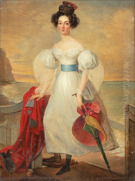 The Duchess of Berry at Dieppe in 1829 Oil Painting by Alexandre-Jean Dubois-Drahonet