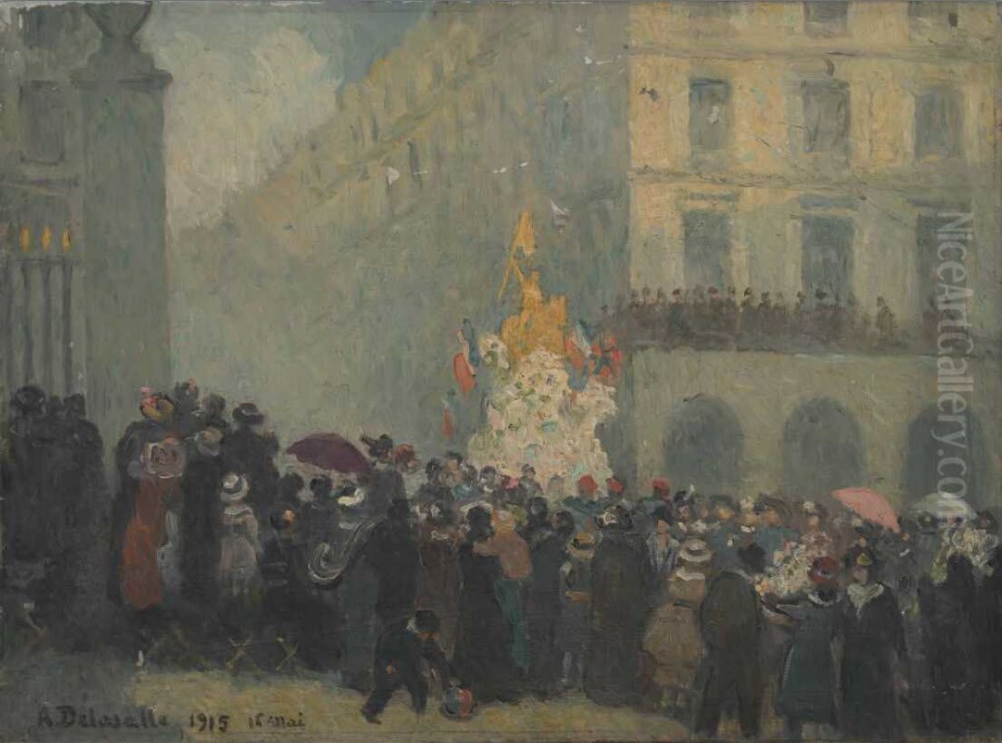 La Place des Pyramides le 16 mai 1915 Oil Painting by Angele Delasalle