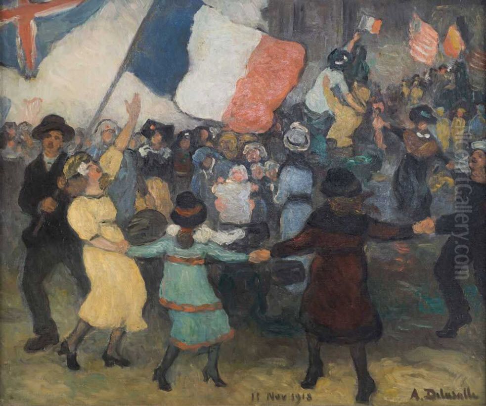 Une scene de l'armistice, 11 novembre 1918 Oil Painting by Angele Delasalle