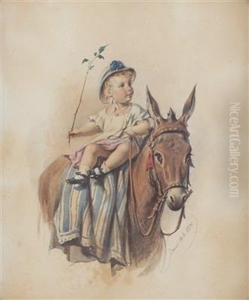 A donkey with a young rider Oil Painting by unknown