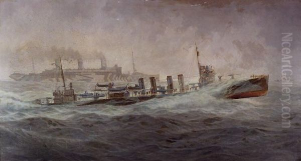 A Fast Convoy Oil Painting by Burnell Poole