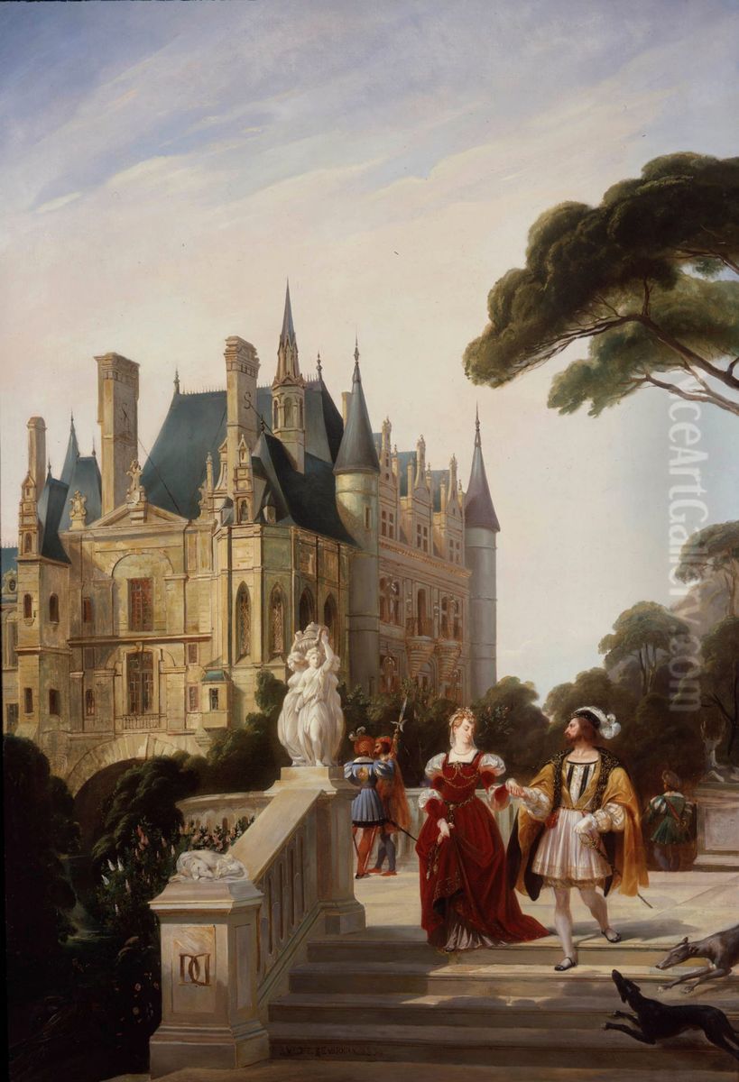 Promenade a Chenonceaux Oil Painting by Jean Louis Amedee Beaujouan