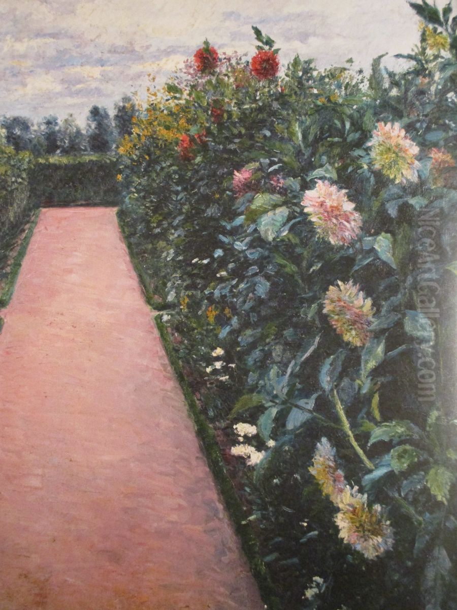 Allee de jardin et massifs de dahlias, Petit Gennevilliers Oil Painting by Gustave Caillebotte Allee de jardin et massifs de dahlias, Petit Gennevilliers Oil Painting by Gustave Caillebotte