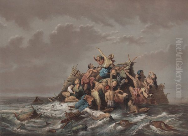 Eene vloed op Java Oil Painting by Raden Saleh