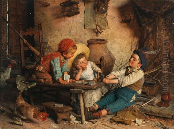 Una partita a Briscola - nell'imbarazzo Oil Painting by Gaetano Chierici