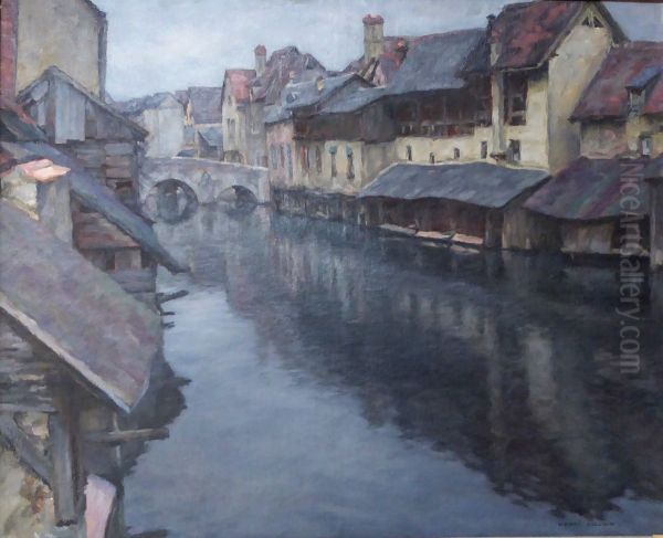 Old wash house on the Eure Oil Painting by Henri Villain
