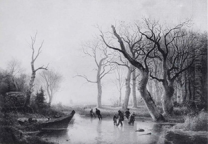 Winterfreuden Oil Painting by Andreas Achenbach