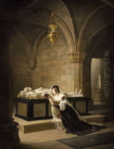 Valentine de Milan pleurant son epoux, Louis d'Orleans Oil Painting by Marie-Philippe Coupin de la Couperie