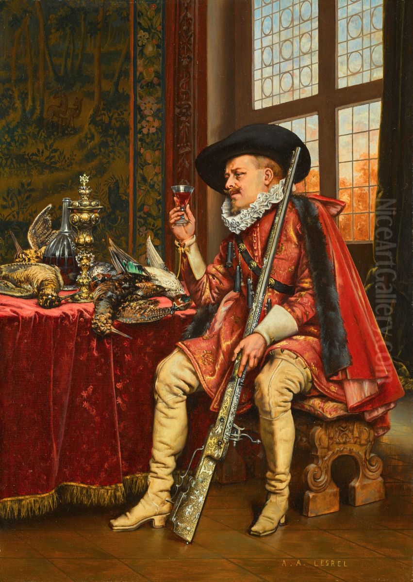 Un bon cru Oil Painting by Adolphe Alexandre Lesrel