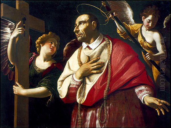San Carlos Borromeo con dos angeles Oil Painting by Antiveduto Grammatica