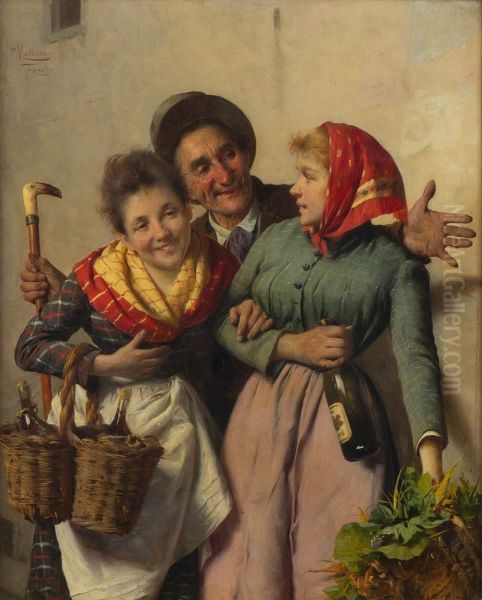 A happy meeting Oil Painting by Pompeo Massani